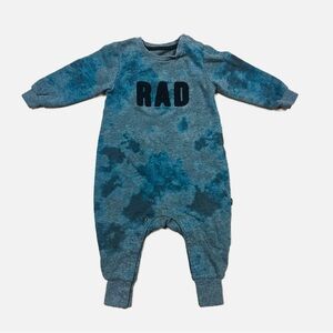 Mini Heroes Blue & Gray Tie Dye “Rad” Long Sleeve One Piece Jumpsuit Size 12M